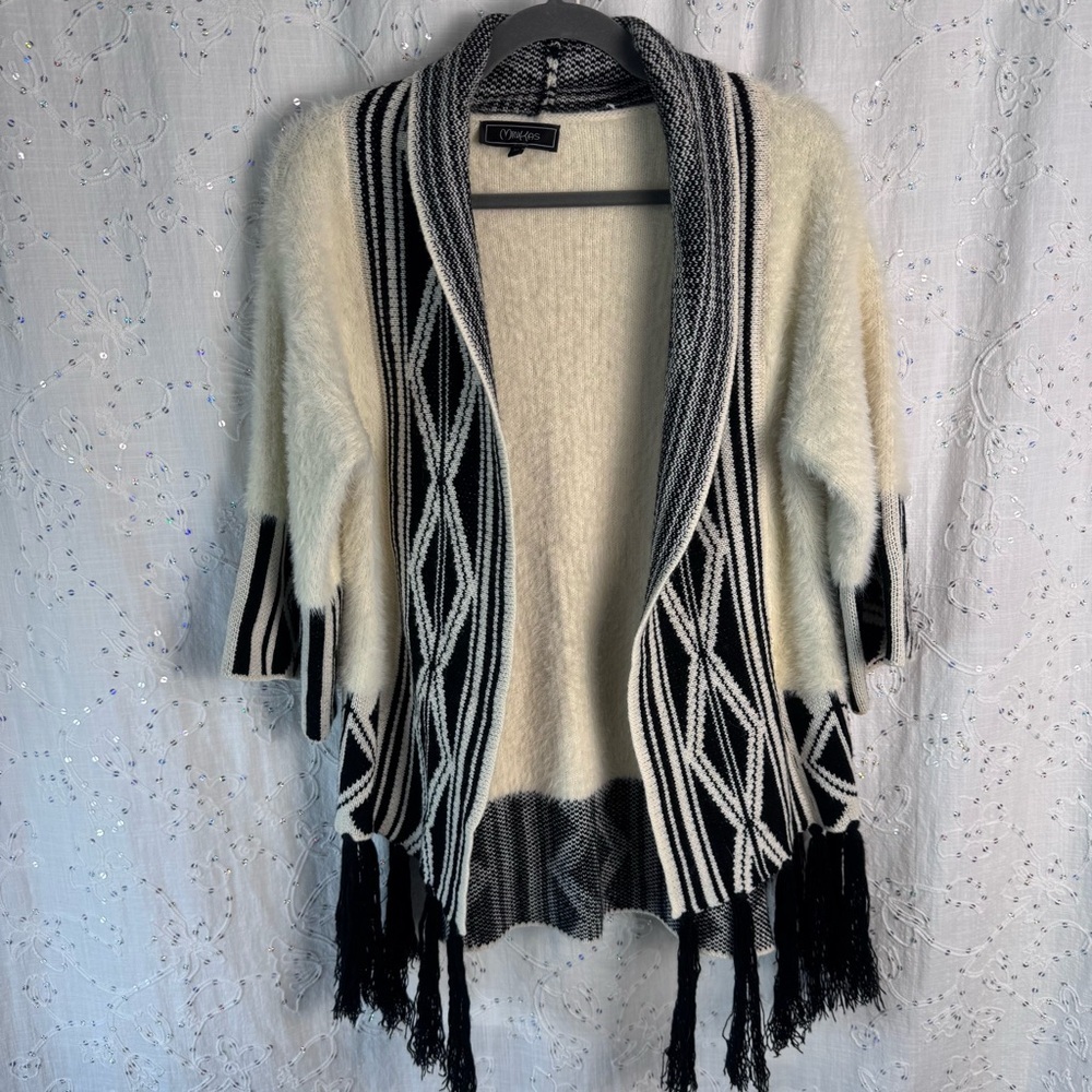 Minkas Open Front Boho Fringe Cardigan Sweater XL